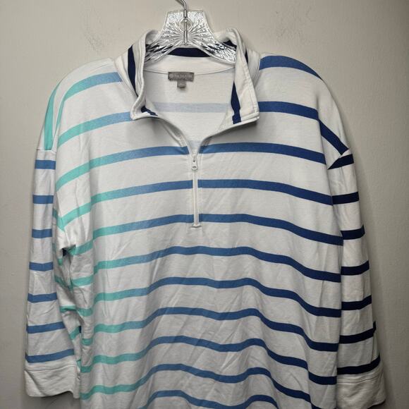 T by Talbots Striped Quarter Zip Pullover Sweatshirt XL Blue Green White Casual - Picture 10 of 10